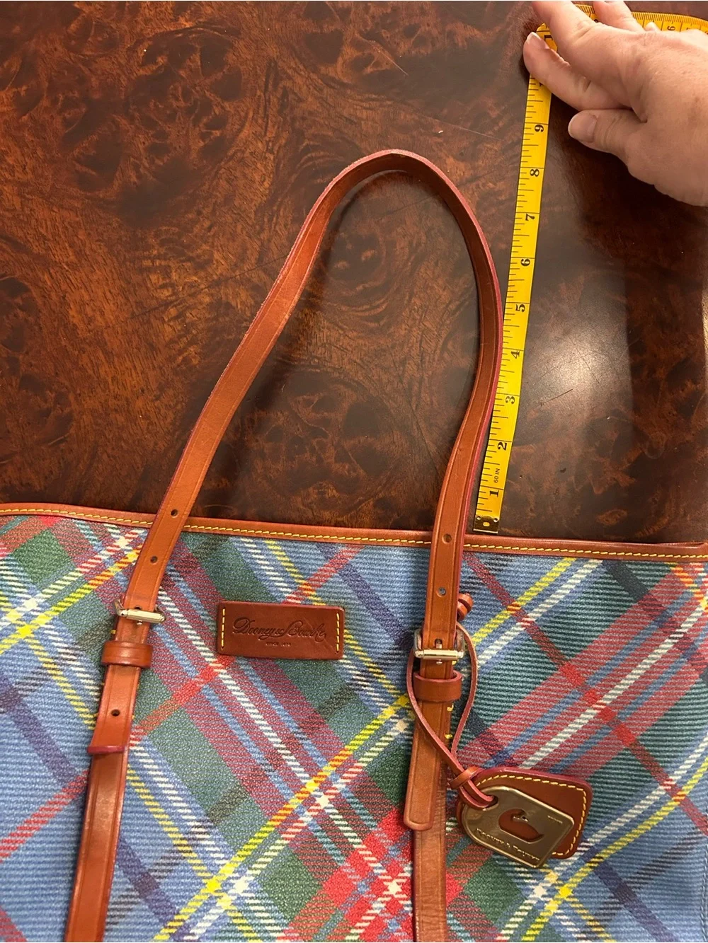Vintage Dooney & Bourke Windsor Tartan Plaid Tote Bag Made USA Leather Trim Duck